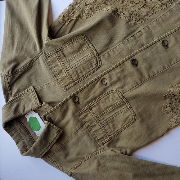 Anthropologie Jackets & Blazers - Anthropologie Olive Green Utility Jacket with Lace XS P